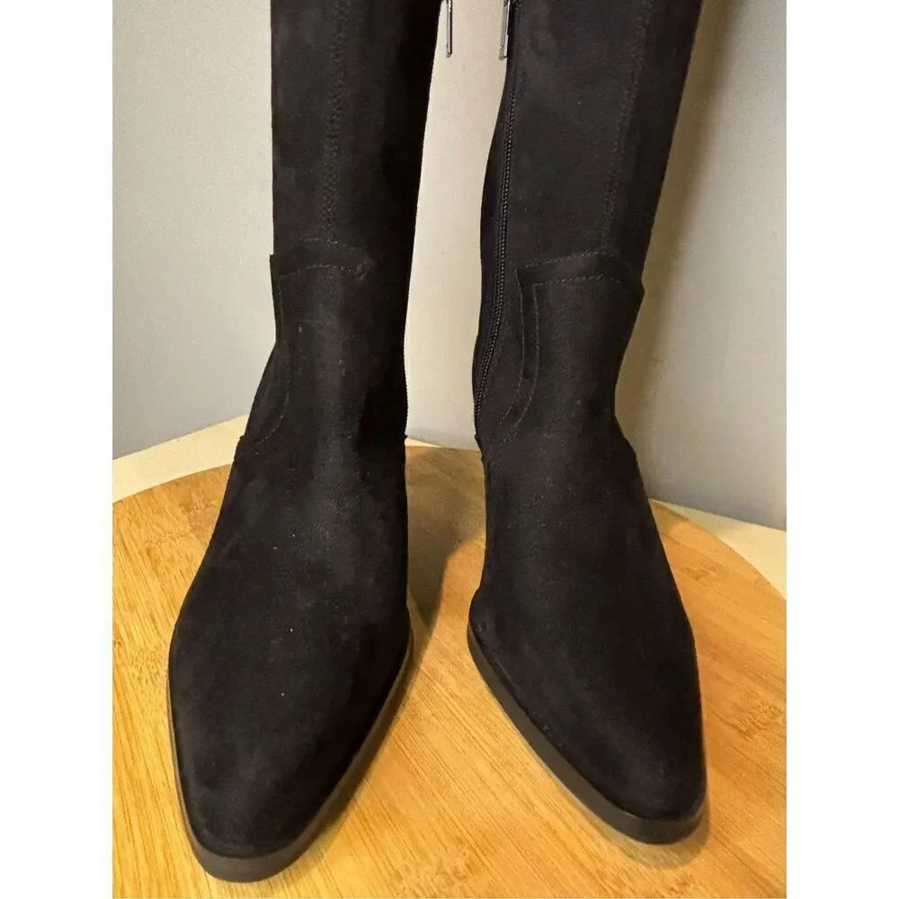 Marc Fisher Women's Suede Knee High Side Zip Heeled‎ Boots Black Size 6M